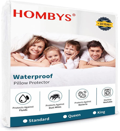 HOMBYS Bamboo Waterproof Pillow Protector with Zipper, Breathable Ultra Soft Zippered Pillow Cases Queen Size, White Pillow Covers Set of 2 for Summer, Hot Sleepers, Night Sweats