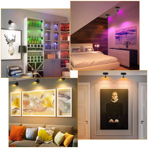 LEASTYLE LED Spot Light Indoor, Battery Operated Led Light Stick Up Lights with Remote, Mini Wireless Spotlight Dimmable Accent Lights for Lighting up Paintings Pictures(RGB 2 Pack)