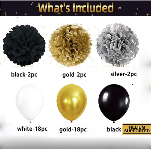 DUILE 72pc/set Happy New Year Decorations 2022 New Years Eve Party Decorations Supplies Include Paper Flower New Year Banner Balloons Curtains Foil Star Balloons for Happy New Year Party