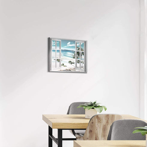Open Windows Canvas Wall Art: Beach Coastal Palm Graphic Artwork Print on Wrapped Canvas Small for Bedroom(16''x12'')