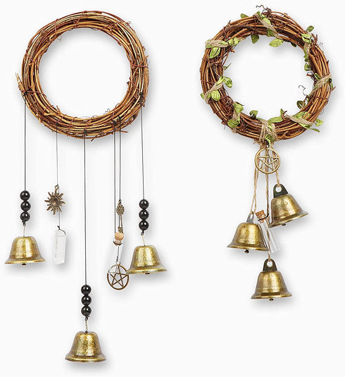 Witch Bells for Home Protection, Handmade Witchy Decor for Attracts Positive and Drive Out Negative, Boho Door Handle Garden Patio Magic Bell Beads Wicca Supplies, Hanging Bells Gift for Women