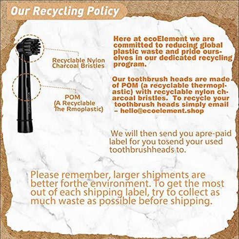 ecoELEMENT Compatible Oral B Black Replacement Heads - Pack of 4 Recyclable Charcoal Brush Heads for Oral Hygiene, Black