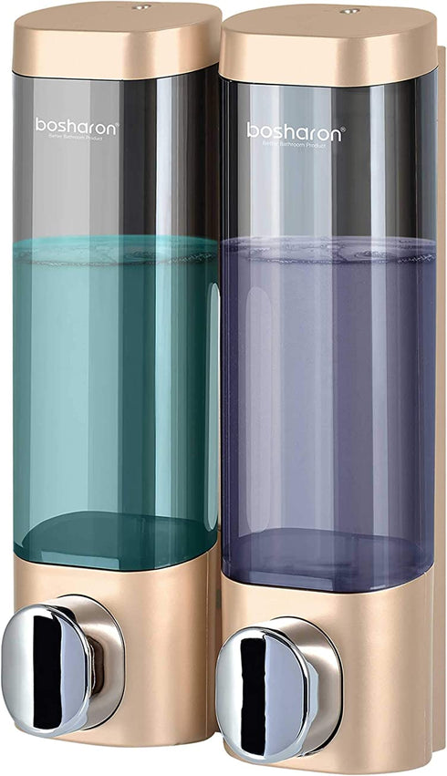 Bosharon Shower Soap Dispenser Wall Mounted, Shampoo and Conditioner Dispenser, Shower Wall Soap Dispenser Gold 300 ML (Gold 2 Chambers)