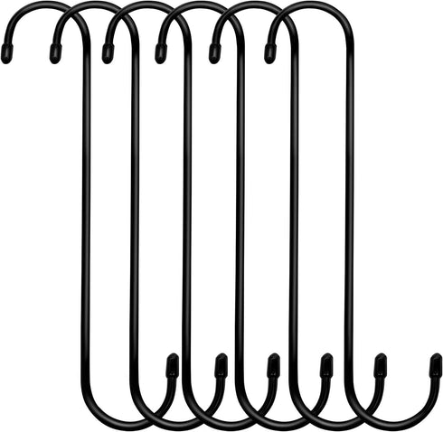 ESFUN 6 Pack 10 inch Extra Large S Hooks Black Heavy Duty Long S Hooks for Hanging Plant Extension Hooks for Kitchenware,Utensils,Pergola,Closet,Flower Basket,Garden,Patio,Indoor Outdoor Uses