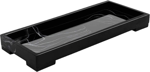 Jolitac Vanity Tray for Bathroom, Resin Bathtub Tray Countertop Tray Marble Pattern Black Trays, Cosmetics Holder Vanity Organizer for Shampoo, Soap (Black, Small)