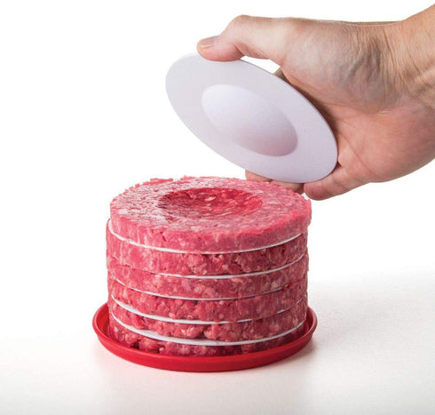 Prepworks by Progressive Perfect Burger Press Set, Press and Store Up to 6 Burgers, Non-Skid Base, Non-Stick Coating, Dimple Insert Creates Faster Even Cooking, Dishwasher Safe