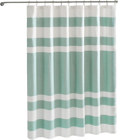 Madison Park Spa Waffle Shower Curtain Pieced Solid Microfiber Fabric with 3M Scotchgard Water Repellent Treatment Modern Home Bathroom Decorations, Stall 54X78", Aqua