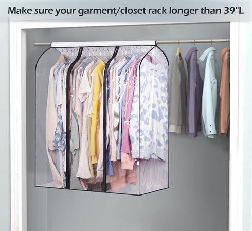 SLEEPING LAMB 40'' Clear Garment Bags for Closet Storage Bottom Enclosed Hanging Clothes Storage Bag Sealed Clothes Cover for Coats, Suits, Sweaters, Dresses