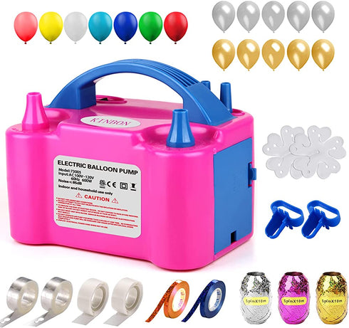 147 Pcs Balloon Pump KINBON Electric Portable Dual Nozzle Electric air Balloon Blower Pump, Electric Balloon Inflator for Party Birthday Wedding Festival