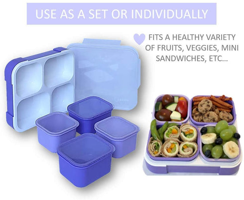 Lunch Containers for Kids Women, Portion Control Set, Bento Lunch Box Snack Containers with Lids, Lunch-Box for Adults Boys Girls, Leak-proof Kit, 4 Cups Purple