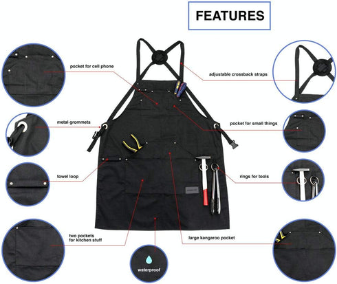 Master Chef Apron for Men Professional Waterproof Heavy Duty Black Cooking Apron for BBQ Grill Kitchen Apron for Women with Pockets M to XXL Size men's apron
