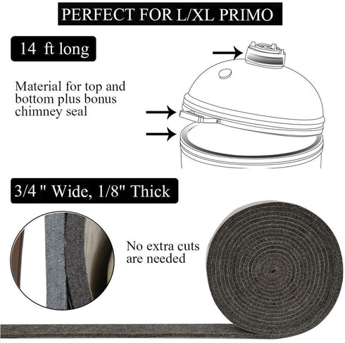KAMaster High Temp Grill Gasket Replacement Fit Primo Kamado Grill BBQ Smoker Gasket Pre-Shrunk Primo Accessories Self Stick Felt 14ft Long, 3/4" Wide, 1/8" Thick