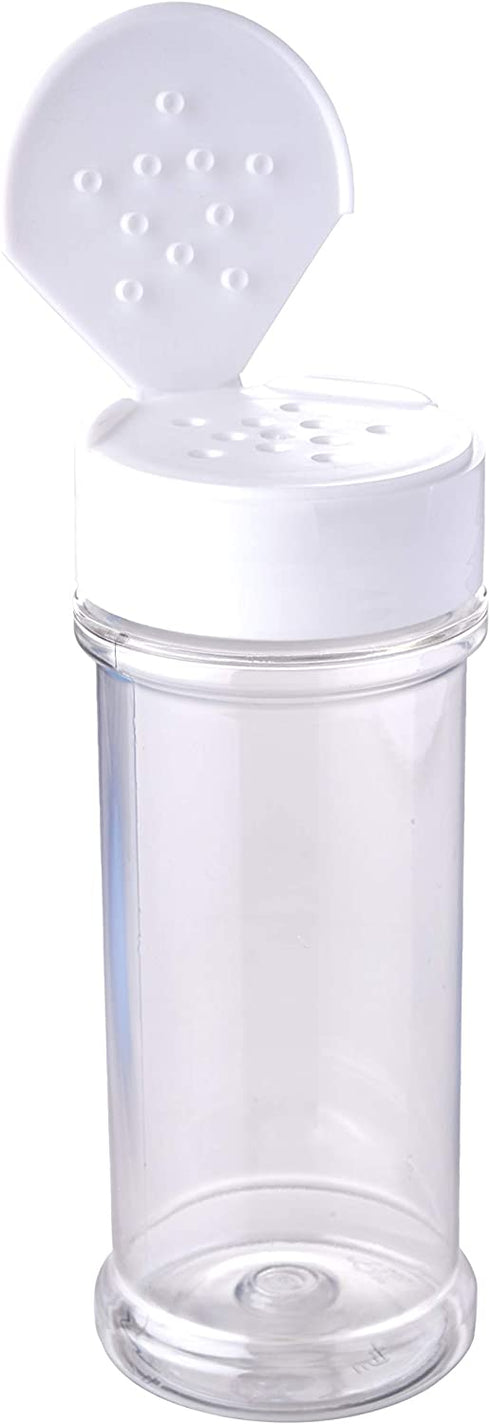 12 Pack of 6 Oz. Empty Clear Plastic Spice Bottles with White Sprinkle Top Lids For Storing and Dispensing Salt, Sweeteners and Spices - Food-Grade Spice Jars for Kitchen and Home Spice Organization