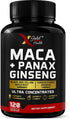 Maca Root Capsules 10,000mg + Korean Panax Ginseng 1,400mg - 20x Concentrated Extract Black + Red + Yellow Maca Root, 10x Concentrated Extract Panax Ginseng Capsules - Ultra Potent & Highly Purified