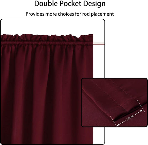 LUSHLEAF French Door Curtains, Thermal Insulated Drapes Rod Pocket Blackout Privacy Panel for Living Room Patio Glass Door Window with Tieback Set of 2 Panels, 54 x 40 inch, Burgundy
