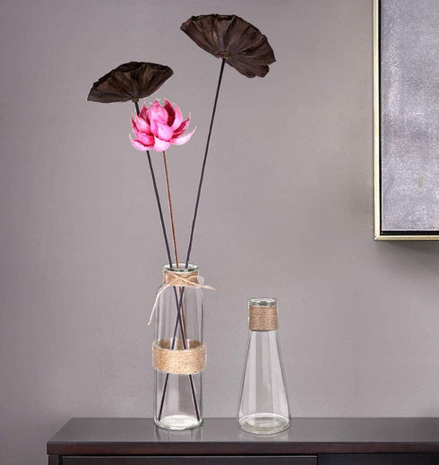Jelofly Glass Vases Clear Flower Bud Vase in Differing Unique Shapes Creative Rope Design - Set of 6