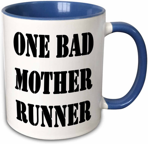 3dRose One Bad Mother Runner Two Tone Mug, 11oz, Blue