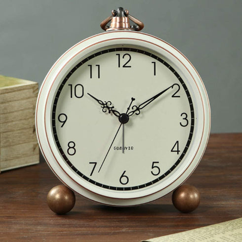 Maxspace Alarm Clock, Retro Non-Ticking Table Clock Battery Operated Small Alarm Clock with Quartz Analog, Desk Clock for Bedrooms Living Room Decor Kids (White)