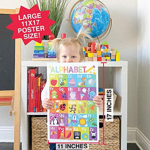 4 Alphabet, Map of United States, World Map, Solar System, ABC Posters Toddlers Wall Art Decor, Planets For Kid Chart, US Travel Map Laminated Kindergarten Classroom Prek Homeschool Supplies 11x17"