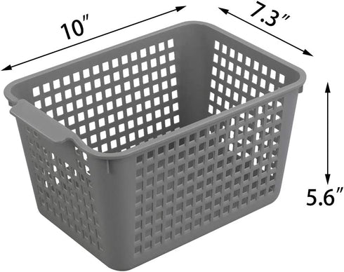 Gloreen Grey Plastic Basket, Weave Storage Baskets Organizer, 6 Packs