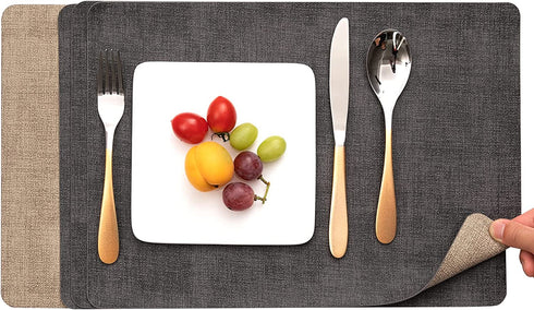 Myir JUN Placemats Dual Sided, Faux Leather Place Mats Set of 4 Indoor Placemats for Dining Table Outdoor Placemats Manteles Individuales Square Non-Slip Washable Table mats (Gray Beige, Square)