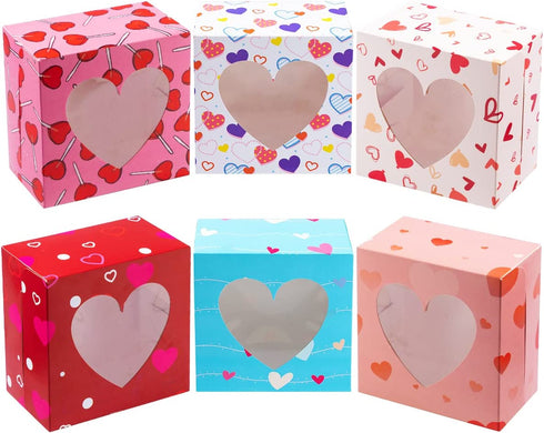 Valentines Day Bakery Treat Boxes Valentines Cupcake Boxes Cookie Boxes with Window for Holiday Pastries, Doughnut, Cookie, Cupcakes, Brownies, Truffles Gift Giving (4.5"x4.5"x2.5")
