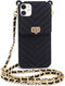 Fusicase for iPhone 11 Wallet Case with Neck Strap Crossbody Strap Lanyard Handbag Wrist Strap Protective Cover Credit Card Holder Slot Purse for Girls Women Silicone Case for iPhone 11 Black