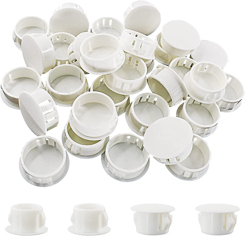 Murtenze 30 Pcs 13mm (1/2") White Hole Plugs, Plastic Flush Type Panel Plugs Fastener Cover, Round Plastic Snap in Locking Tubing Plug for Kitchen Cabinet Furniture