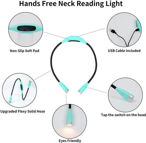 Book Reading Light, Neck Light Anywhere Hands Free, Flexible, Lightweight Comfortable Wear, Rechargeable,3 Modes Reading Lights for Books in Bed with Amber Light. Gifts for Knitters & Crafts(Green)