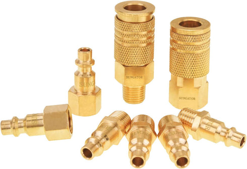 Air Coupler and Plug Kit, SUNGATOR Solid Brass Quick Connector Set, 1/4" Industrial NPT Air Compressor Accessories (8-Piece)