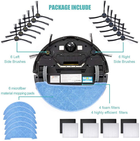 KEEPOW Replacement Accessories Kit Compatible with ILIFE V8s V80 Max Robotic Vacuum Cleaner (4 Set Hepa Filters + 6 Set Side Brushes +6 Pcs Mop Clothes)