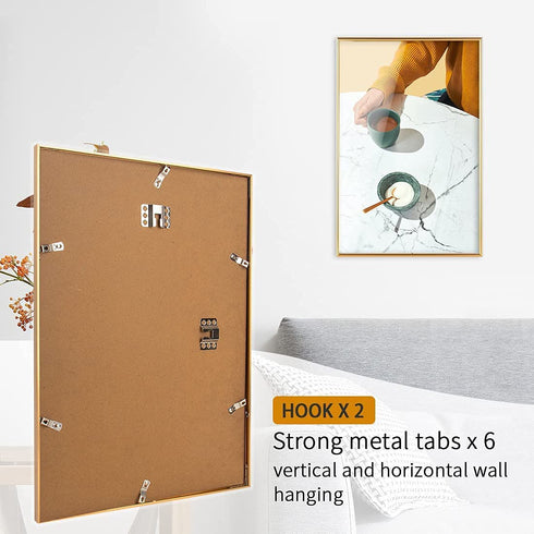 Homso A3 Poster Picture Frame in Gold, 11.7x16.5 Metal Aluminum Frame with Crystal Acrylic for Horizontal and Vertical Formats for Wall - 29.7 x 42 cm