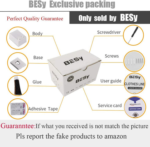 BESy Retractable Clothesline ABS case+Aluminum Dryer with Adjustable Stainless Steel Rope String Hotel Style Heavy Duty, Drill Free & Wall Mounted Method, 13.8 Feets,White