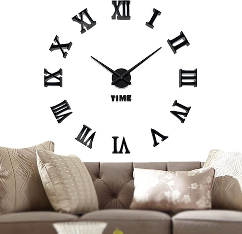 VANGOLD Large 3D DIY Wall Clock Roman Numerals Clock Frameless Mirror Surface Wall Sticker Home Decor for Living Room Bedroom