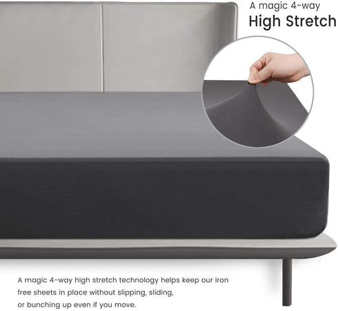 BROLEX King Fitted Sheet,1 Single Fitted Sheet Only,Ultra Soft Stretchy Jersey Knit,Wrinkle Free & Stay in Place,Fit Mattress Deep from 8" Up to 14",Grey