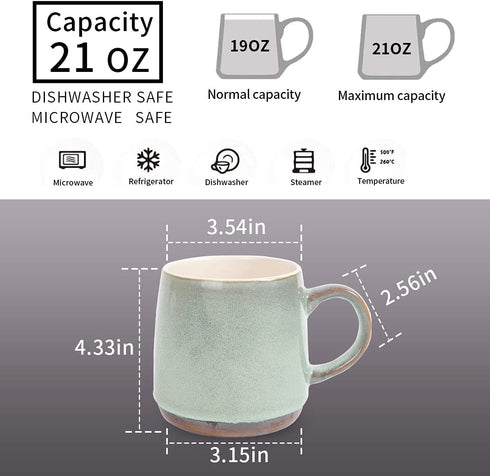 LMYFFF Large Ceramic Coffee Mug,21 Oz, Green Big Tea Cup for Office and Home, Dishwasher and Microwave Safe€¦