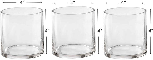 Set of 3 Glass Cylinder Vases 4 Inch Tall - Multi-use: Pillar Candle, Floating Candles Holders or Flower Vase Perfect as a Wedding Centerpieces.