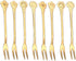8Pcs 4.9 Inch Flower Stainless Steel Friut Forks Small Pickle Forks Dessert Cake Forks Salad Bistro Cocktail Fork Two Prong Dinner Appetizer Fork For Banquet Party Seafood Cocktail (Gold)