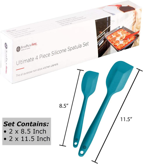 StarPack Home Premium Silicone Spatula Set (2 Small, 2 Large) - Rubber Spatulas Silicone Heat Resistant to 600°F - Hygenic One Piece Design, Non Stick Kitchen Spatula Set (Teal Blue)