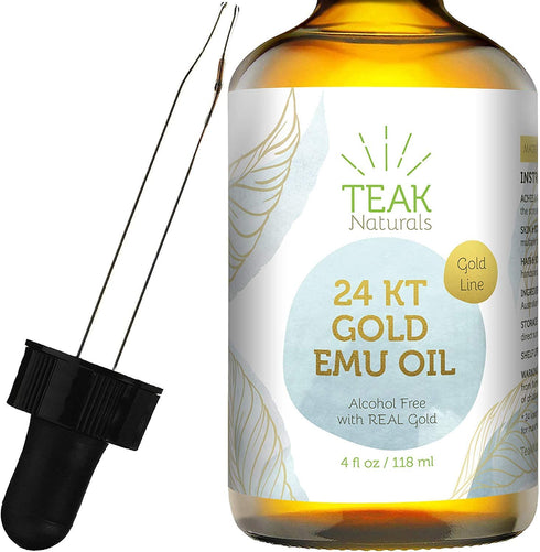 24K Gold Emu Oil by Teak Naturals, 24 K Gold Organic Australian Emu Oil 4 oz Gold Line Series