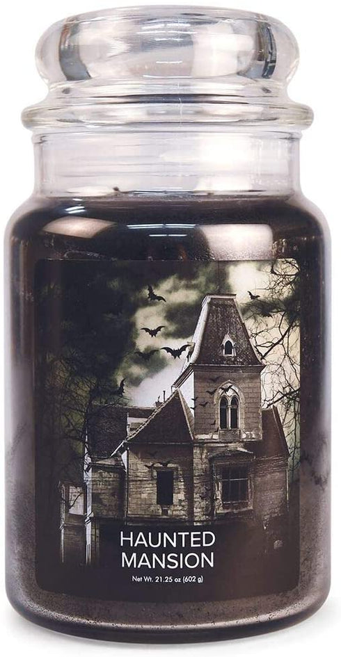 Village Candle Haunted Mansion Large Glass Apothecary Jar Scented Candle, 21.25 oz, Black, 21 Ounce