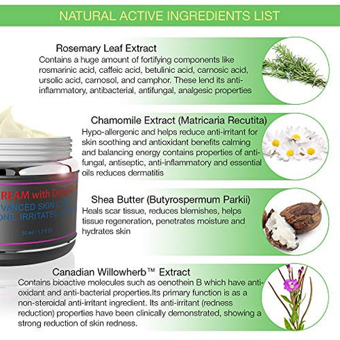 Redness Relief Face Eczema Cream - All-Natural Anti Itch Cream - Fast-acting Rosacea Treatment for Face - Facial Moisturizer and Eczema Treatment Body Cream - Hormone-Free Rosacea Skin Care Products