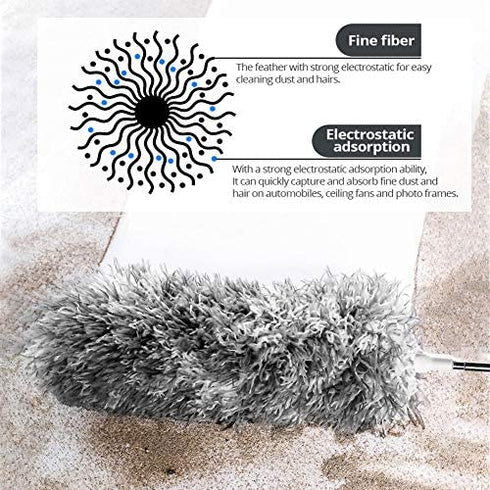 Webster Cobweb Duster, Feather Duster for Home, Extendable Dusters for Cleaning High Ceiling Fans, Hand Wall Duster, Long and Washable Dust Brush