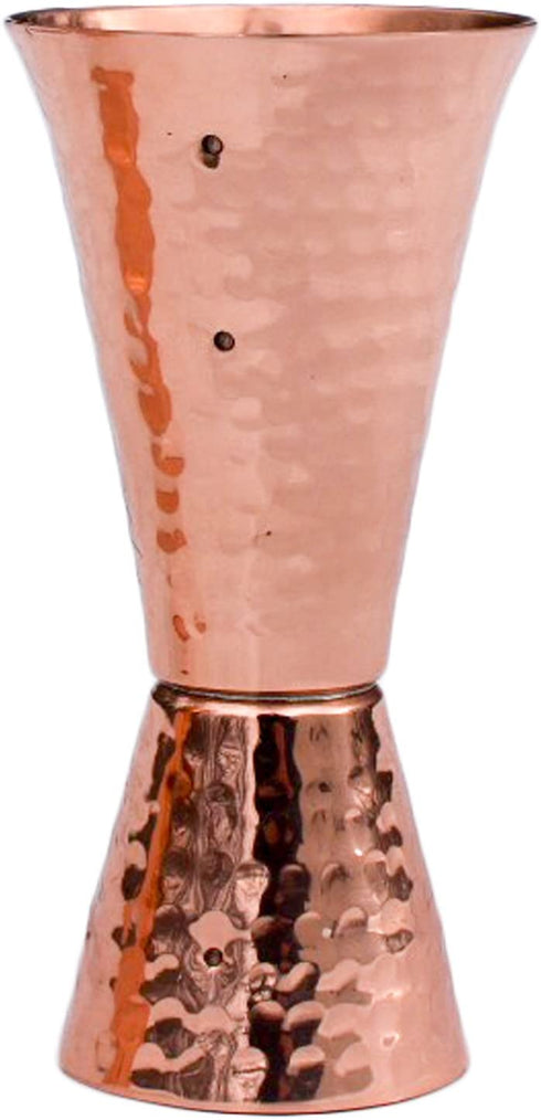 Prince of Scots Premium Hammered Pure Solid Copper Double Side Jigger, 1 ounce and 2 ounce Cups with 5 marks for measurement