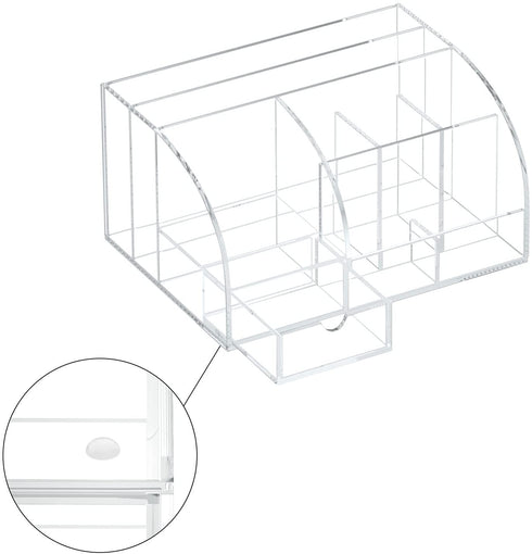 FEMELI Office Desk Organizer and Accessories, Acrylic Desk Organizer with 8 Compartments + 1Drawer(Clear)