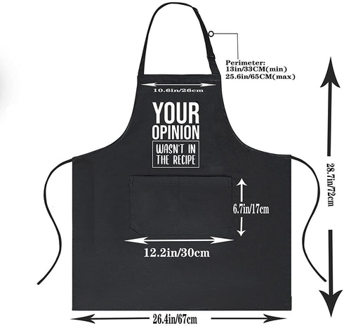 Funny Chef Aprons for Men and Women with Pockets, Your Opinion Wasn't in the Recipe, Kitchen Cooking Grilling Apron for Dad Mom Husband Wife, Grill Gift for Birthday Christmas Thanksgiving Fathers Day