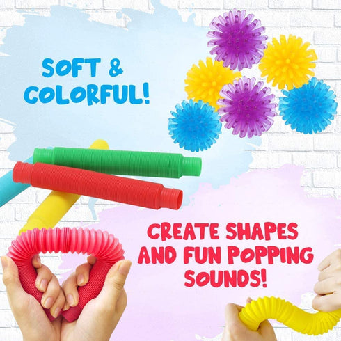 ZaxiDeel Sensory Toys for Autistic Children and Adults, 23 Pack Fidget Toys - Pop Tubes, Bean Bags, Giant Stress Ball, Squeeze Ball, Spiky Sensory Balls and Stretchy Strings Set