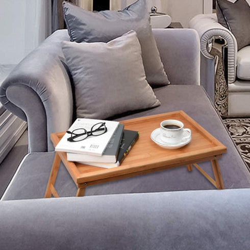 Zhuoyue Bamboo Bed Tray with Folding Legs, Lap Tray Breakfast Tray Great for Breakfast in Bed or Eating Tray