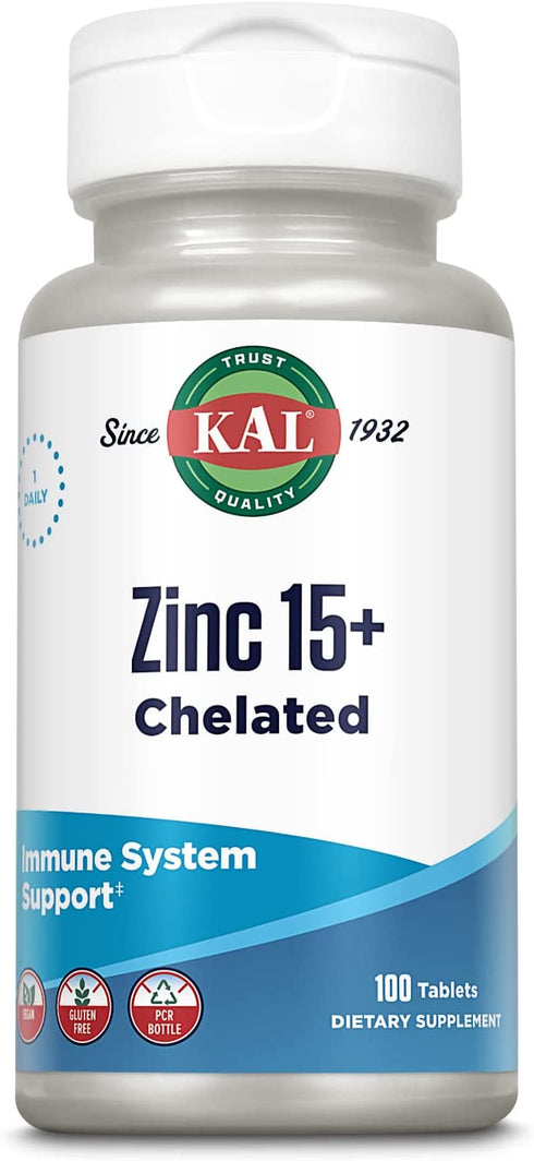Kal 15 Mg Zinc Chelated Plus Tablets, 100 Count