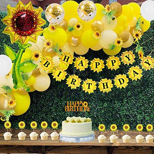 105 PCS Sunflower Birthday Decorations Sunflower Party Supplies, Sunflower Banner, Artificial Sunflower Garland, Sunflower Cake Toppers,Sunflower Balloons for Birthday Party Wedding Baby Shower Decor